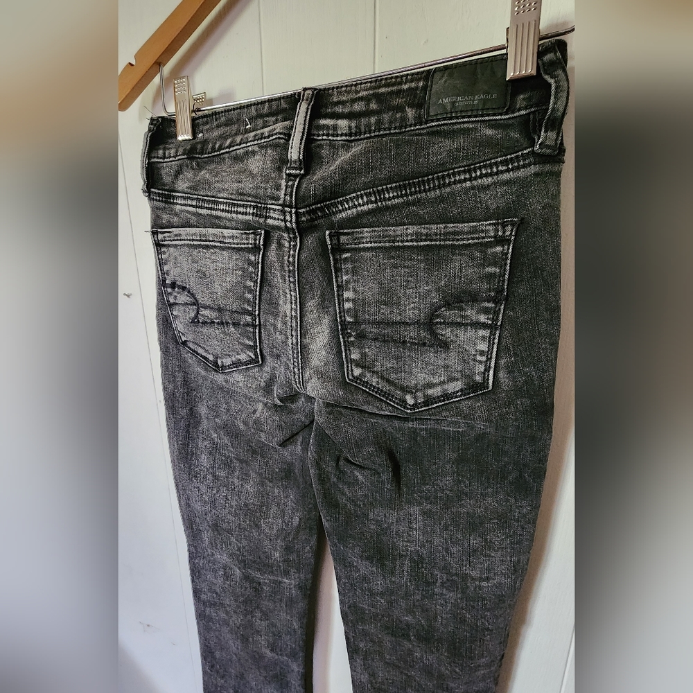 Dark Wash Distressed Black Sharkbite Skinny Jeans - Picture 4 of 11